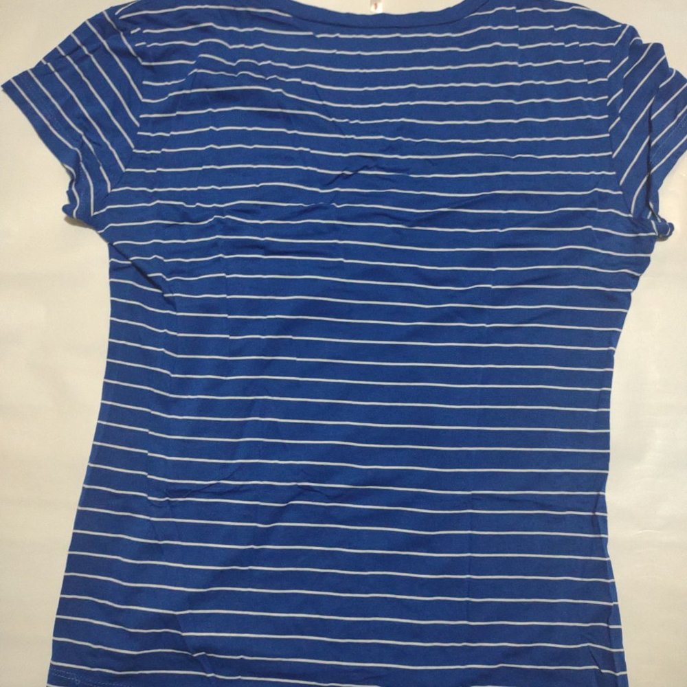 Blue and White Striped Women's T-shirt - Picture 2 of 3